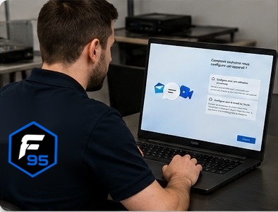 Technicien déployant et configurant un poste informatique